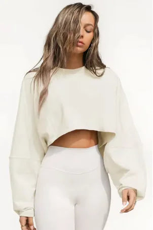Sweat-shirt court surdimensionné : Streetwear élégant à col rond pour femmes