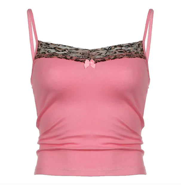 Gilet spaghetti en dentelle léopard intemporelle