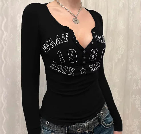 CIBBAR Crop Top à imprimé de lettres vintage pour femmes