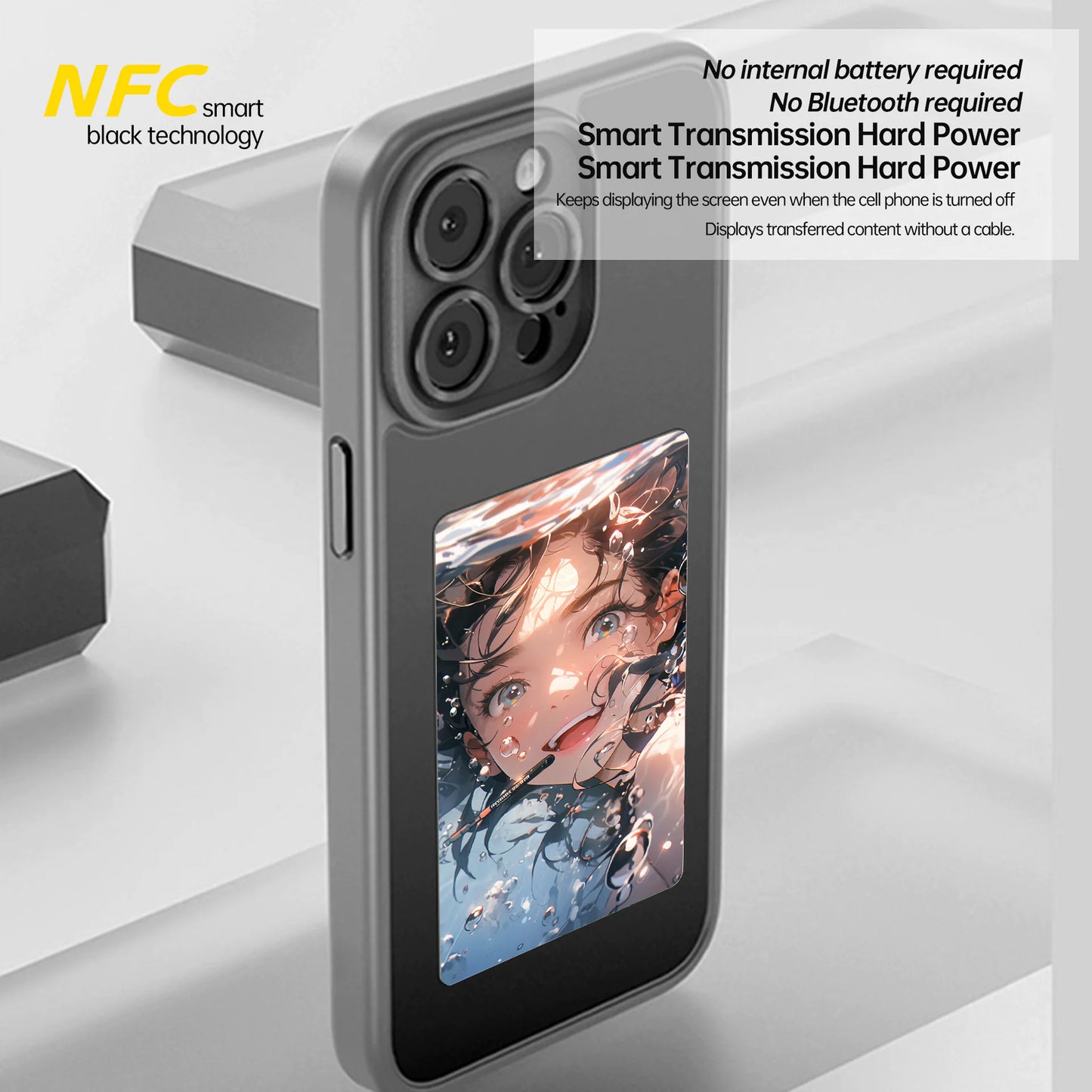Étui pour iPhone 15 Pro à encre électronique 4 couleurs DIY avec écran NFC