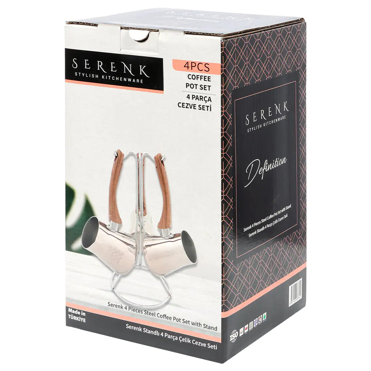 Serenk Définition Ensemble de cafetière en acier inoxydable de 4 pièces avec support