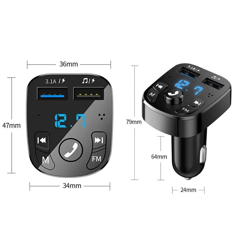 Transmetteur FM Bluetooth pour voiture sans fil Adaptateur de chargeur USB audio MP3 mains libres