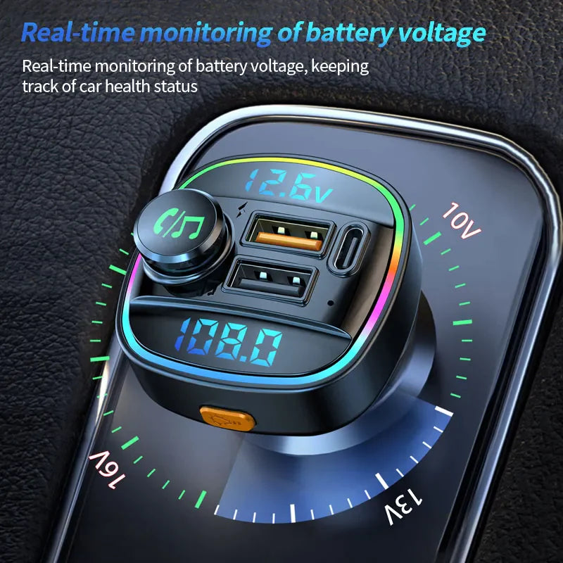 Bluetooth 5.0 Adaptateur d'émetteur FM sans fil de voiture Chargeur USB PD AUX Mains libres