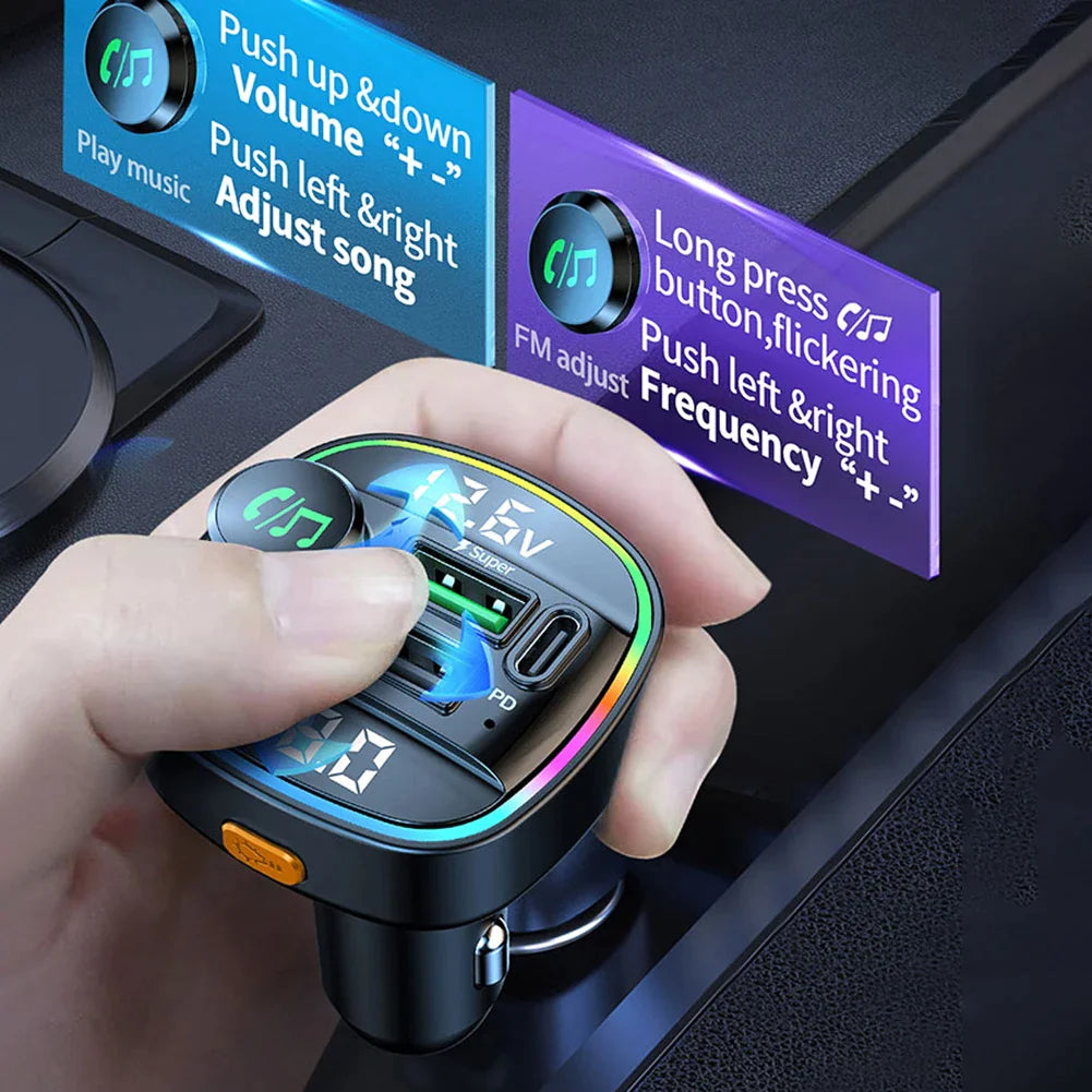 Bluetooth 5.0 Adaptateur d'émetteur FM sans fil de voiture Chargeur USB PD AUX Mains libres