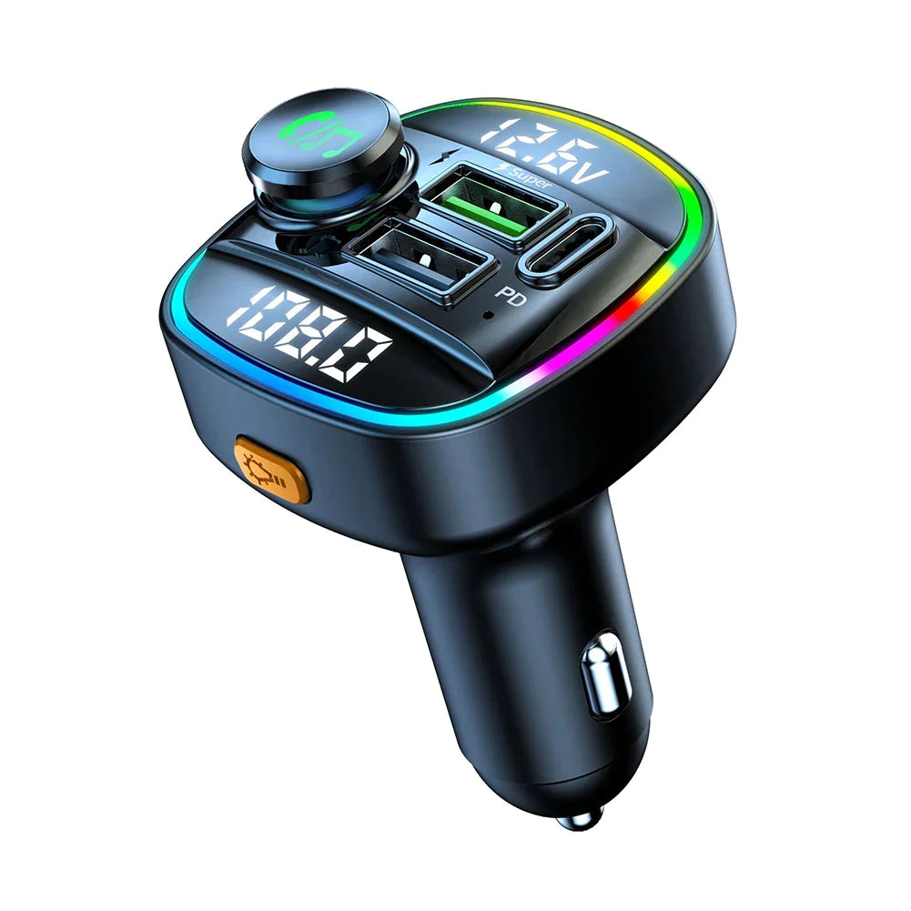 Bluetooth 5.0 Adaptateur d'émetteur FM sans fil de voiture Chargeur USB PD AUX Mains libres
