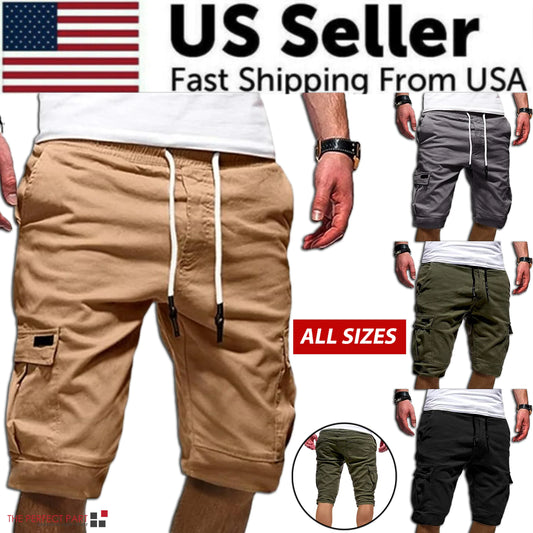 Hommes Casual Chino Cargo Shorts Taille élastique Cordon de serrage 6 poches Pantalon d'été