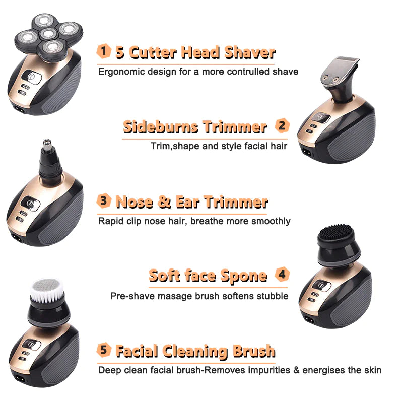 Rasoir électrique rotatif 5-en-1 4D Rechargeable Tête chauve Cheveux Tondeuse à barbe Rasoir