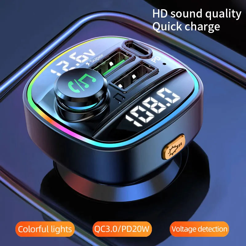 Bluetooth 5.0 Adaptateur d'émetteur FM sans fil de voiture Chargeur USB PD AUX Mains libres