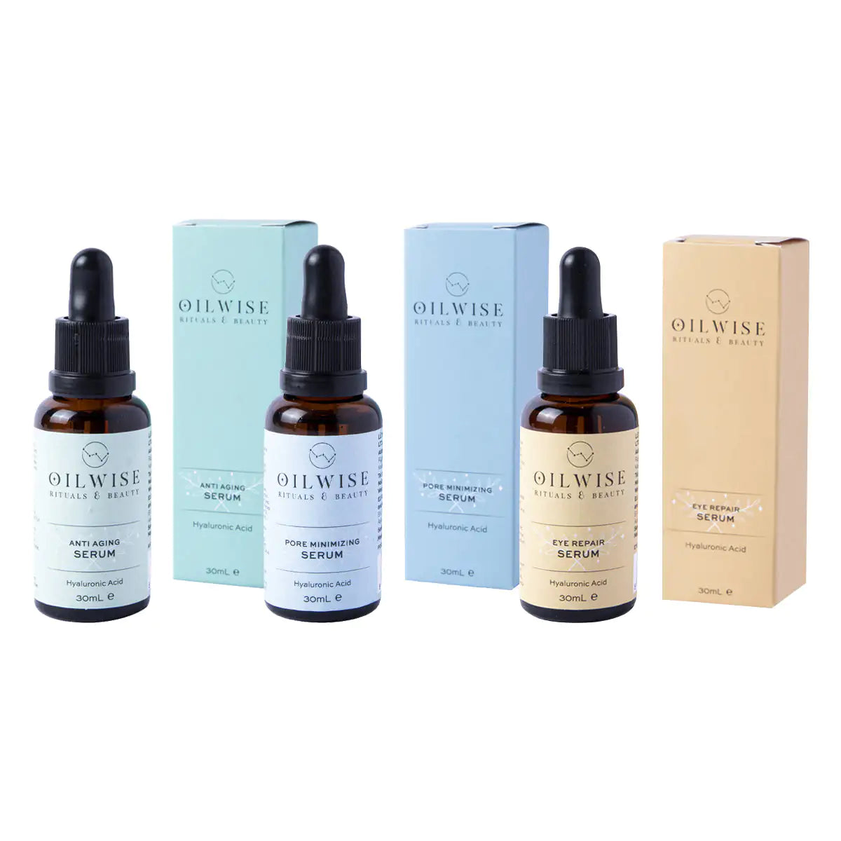 Ensemble de sérum anti-âge Oilwise et sérum minimisant les pores et sérum de réparation des yeux
