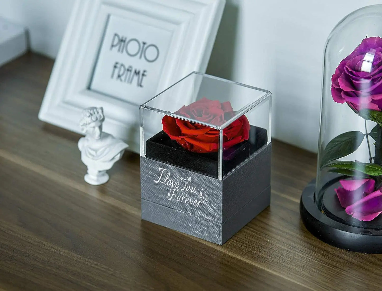 WILDLOVE Preserved Real Rose with I Love You Necklace, Cadeaux de Noël pour femmes, maman, grand-mère, femme et petite amie, anniversaire de la Saint-Valentin Idées de cadeaux pour la fête des mères pour elle