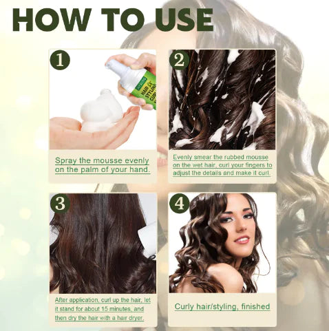 Mousse Curly Boost : Réparation des frisottis nourrissante et spray hydratant pour les cheveux"