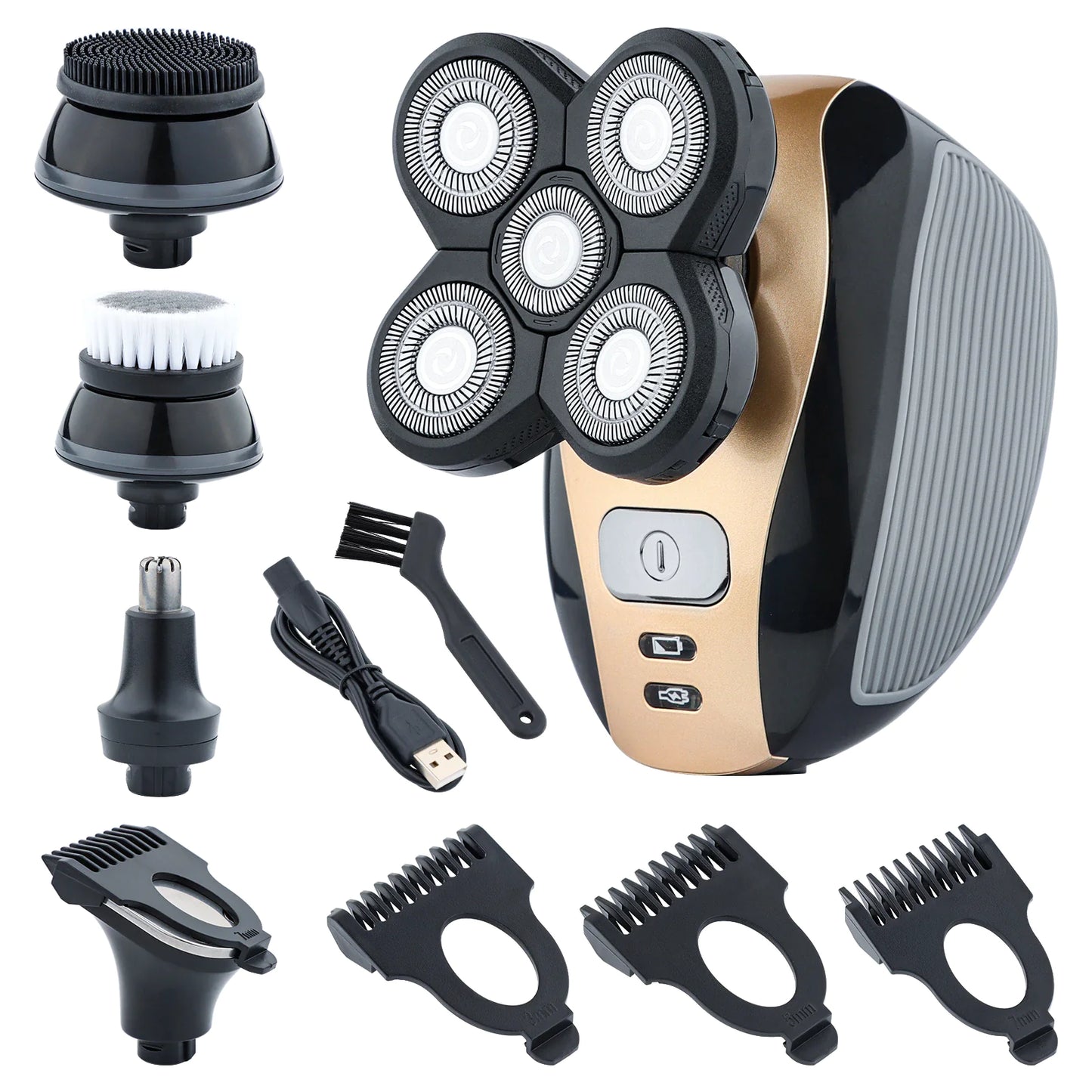 Rasoir électrique rotatif 5-en-1 4D Rechargeable Tête chauve Cheveux Tondeuse à barbe Rasoir
