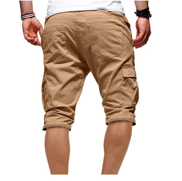 Hommes Casual Chino Cargo Shorts Taille élastique Cordon de serrage 6 poches Pantalon d'été