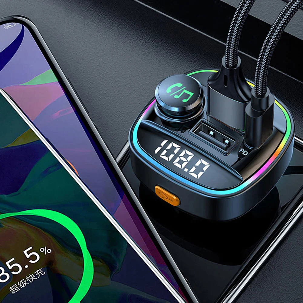 Bluetooth 5.0 Adaptateur d'émetteur FM sans fil de voiture Chargeur USB PD AUX Mains libres