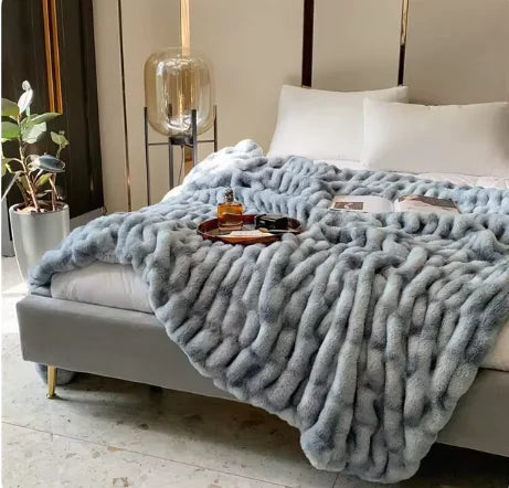 Couverture d'hiver de luxe en fausse fourrure de lapin