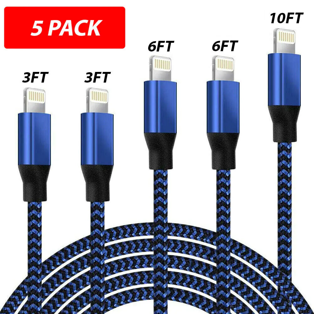 Paquet De 5 Câble USB De Chargeur Rapide Pour iPhone 6 7 8Plus iPhone XR XS Max 12 13 14 Pro