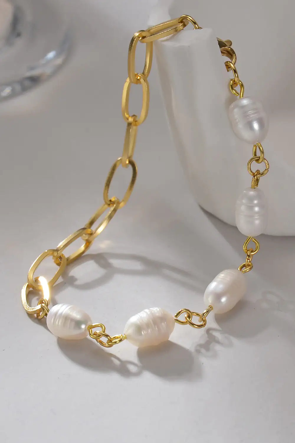 Bracelet en acier inoxydable demi-perle demi-chaîne