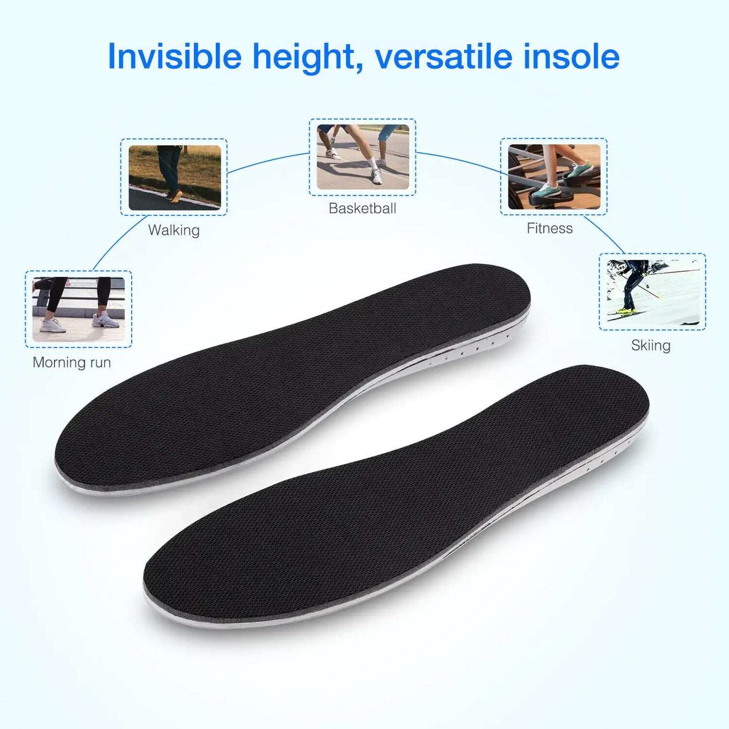 Hommes Femmes Invisible Height Increase Insoles Heel Lift Taller Shoe Inserts Pad US