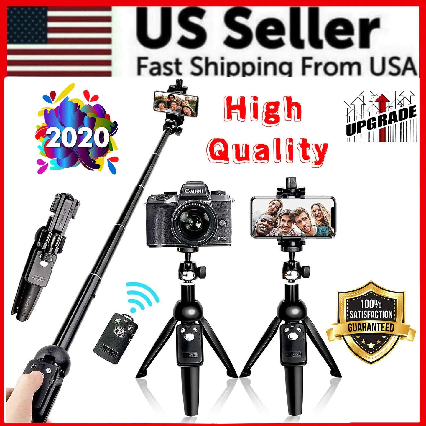 Selfie Stick Trépied 40" Bluetooth Remote Portable pour iPhone et téléphones Android