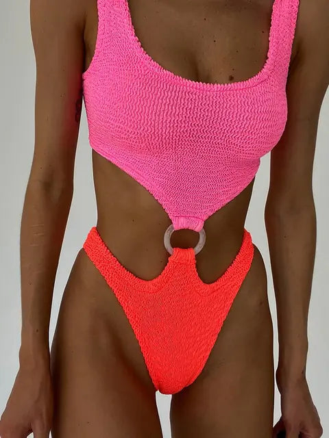 Maillot de bain taille haute texturé