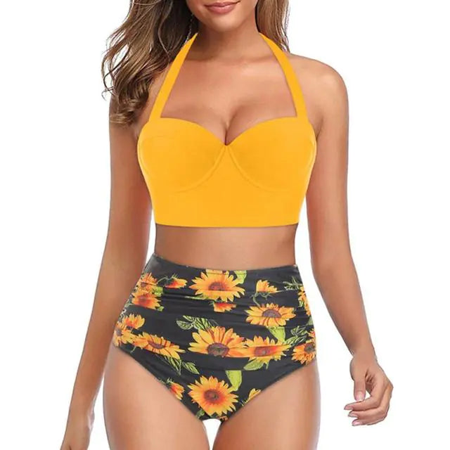 Ensemble de bikini taille haute à fleurs