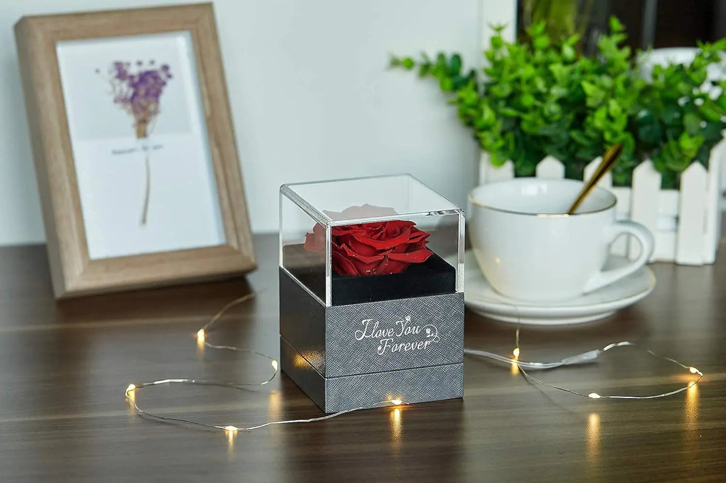 WILDLOVE Preserved Real Rose with I Love You Necklace, Cadeaux de Noël pour femmes, maman, grand-mère, femme et petite amie, anniversaire de la Saint-Valentin Idées de cadeaux pour la fête des mères pour elle