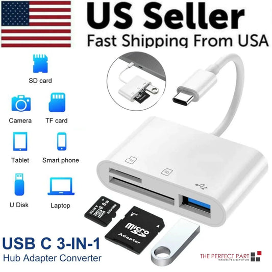 USB C 3 en 1 Convertisseur de concentrateur Adaptateur de type C Lecteur de carte SD pour ordinateur portable MacBook Pro
