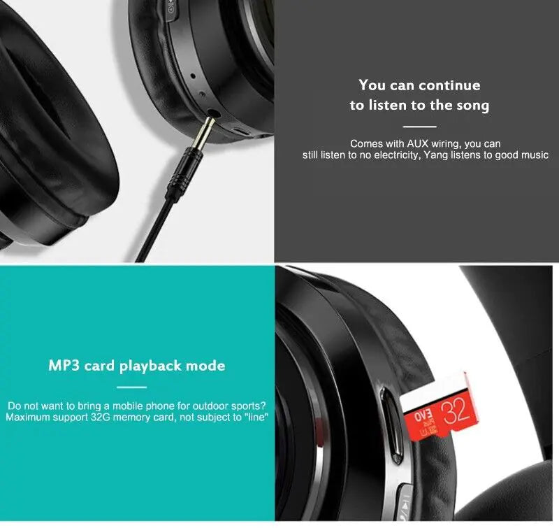 Casque Bluetooth sans fil Super Bass Écouteurs stéréo pliables Casques Micro