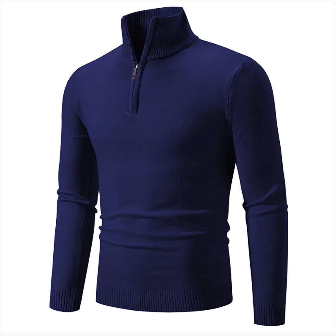 Pull d'hiver pour homme - Col roulé demi-zippé, tricot de coton