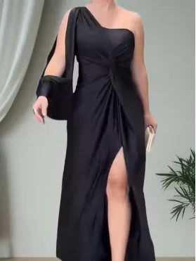 Élégante robe longue asymétrique à une épaule pour femmes