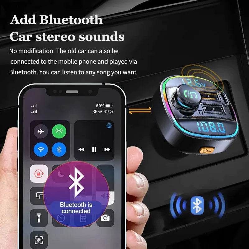 Bluetooth 5.0 Adaptateur d'émetteur FM sans fil de voiture Chargeur USB PD AUX Mains libres