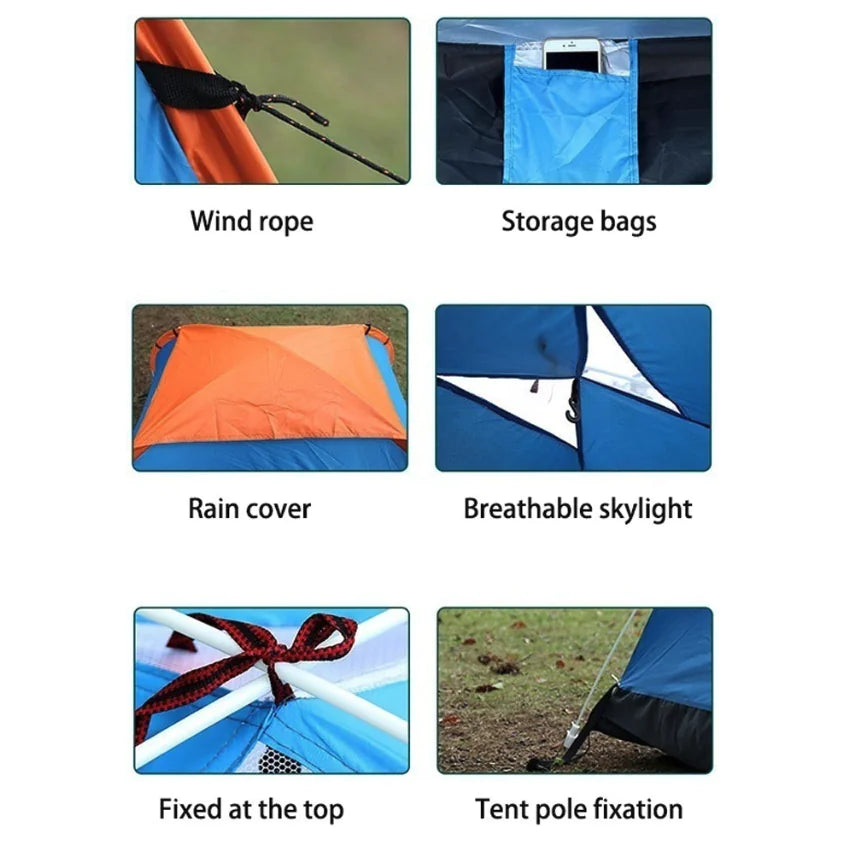 Tente Pop Up Tente De Camping Pour 2-3 Personnes Abri De Randonnée Étanche À L'auvent Pour L'extérieur