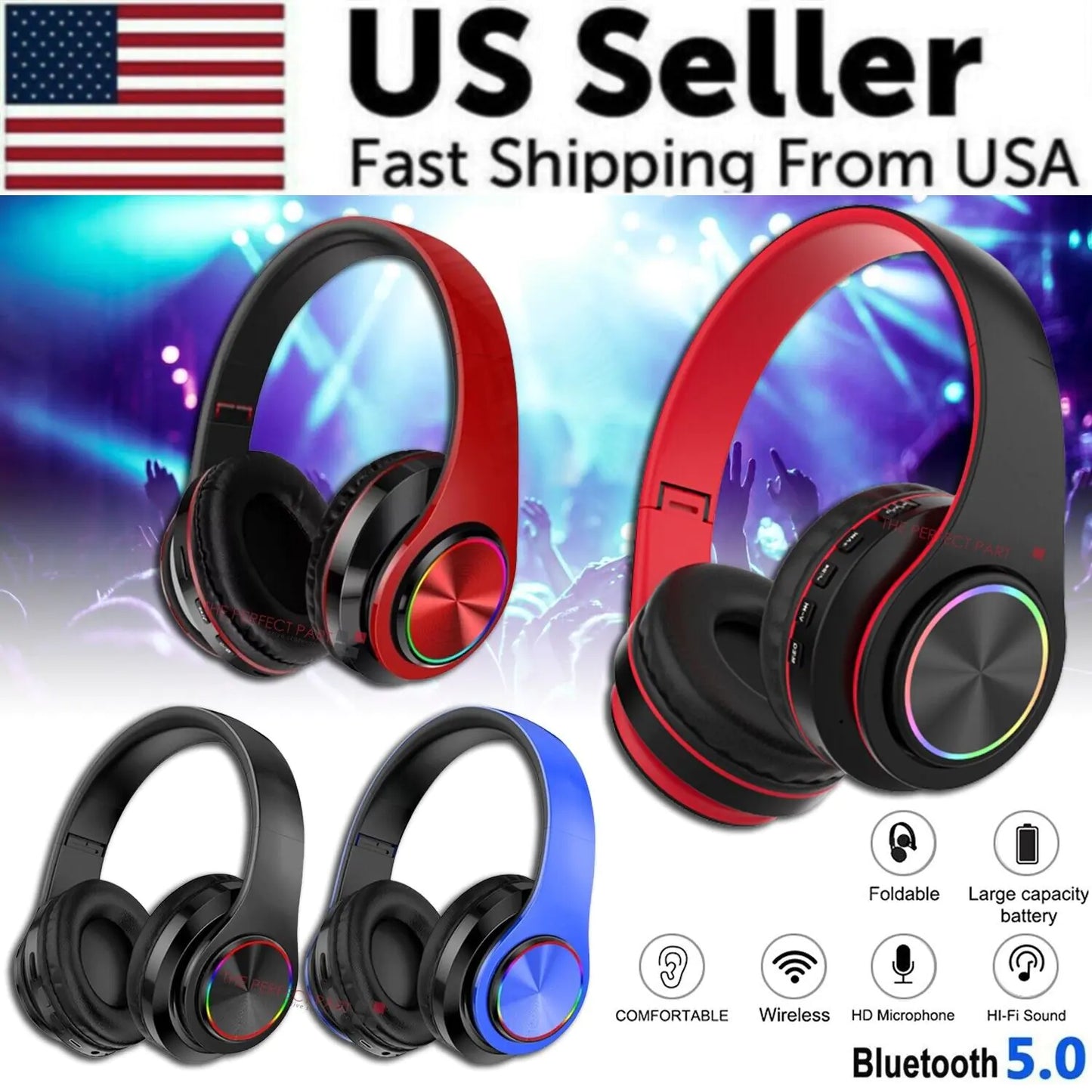Casque Bluetooth sans fil Super Bass Écouteurs stéréo pliables Casques Micro