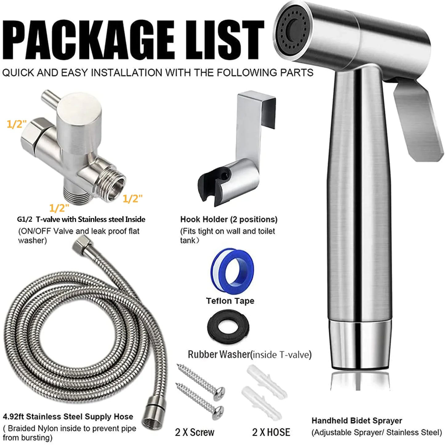 Toilettes Shattaf Adaptateur Tuyau Bidet Spray Pomme de douche à main en acier inoxydable US