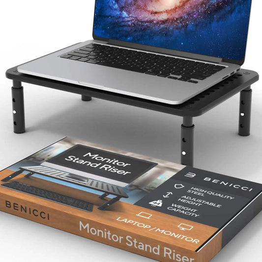 Support d'ordinateur portable en métal de luxe pour bureau - Support de moniteur noir réglable de 14" x 9" - Refroidissement portable pour ordinateurs portables ou écrans - Le bureau à domicile parfait