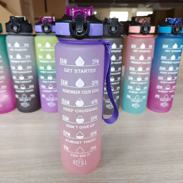 Bouteille d'eau de 1 litre Bouteille d'eau de sport de motivation étanche