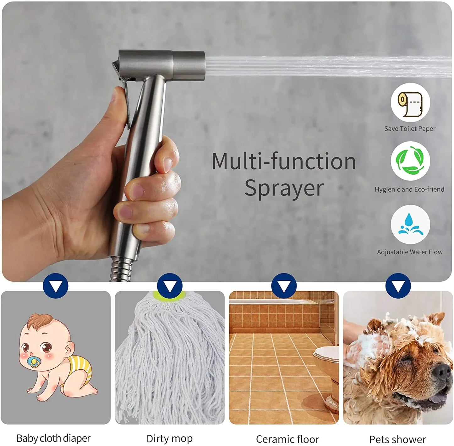 Toilettes Shattaf Adaptateur Tuyau Bidet Spray Pomme de douche à main en acier inoxydable US