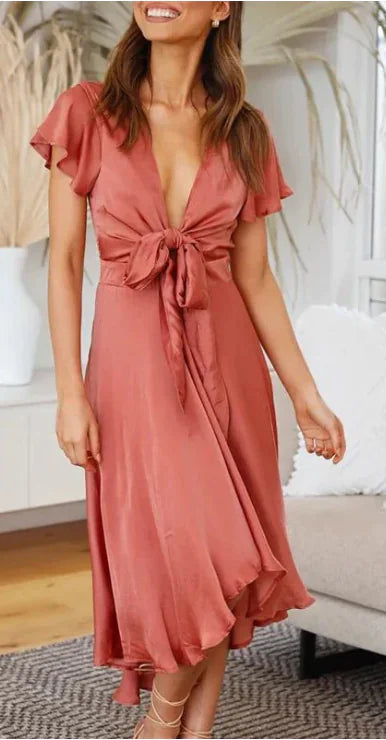 Robe irrégulière à col en V pour femmes d'été