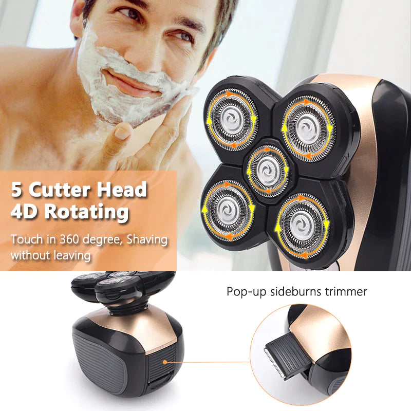 Rasoir électrique rotatif 5-en-1 4D Rechargeable Tête chauve Cheveux Tondeuse à barbe Rasoir
