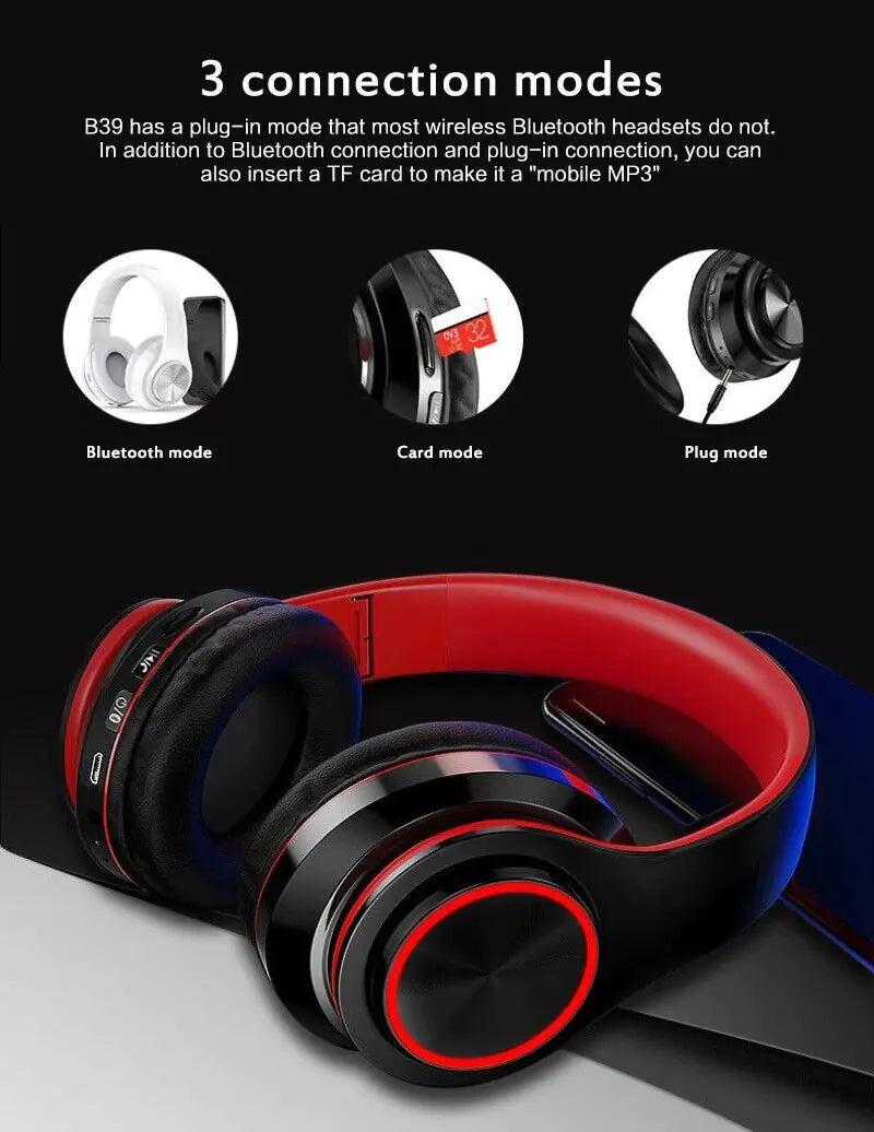 Casque Bluetooth sans fil Super Bass Écouteurs stéréo pliables Casques Micro