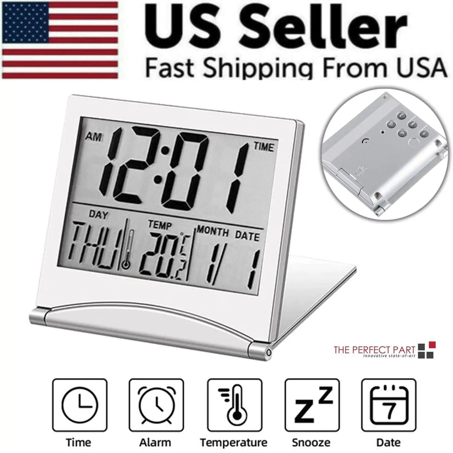 Réveil de voyage numérique Horloge LCD à température pliable Minuterie de bureau compacte Nouveau