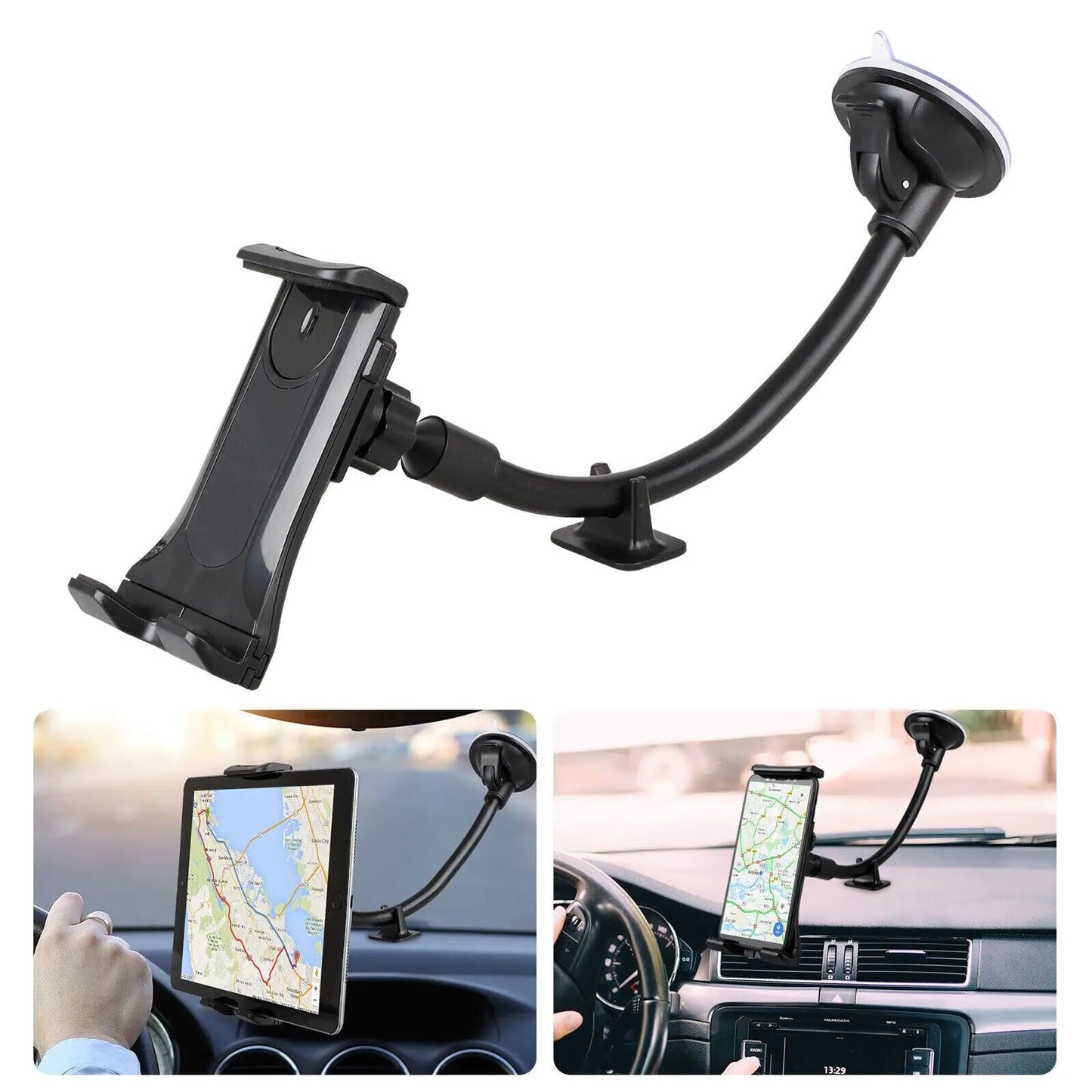 Support de pare-brise de voiture universel à 360° Support de bureau pour téléphone portable Tablette iPad GPS
