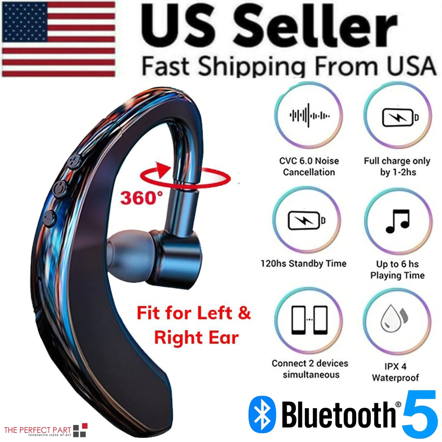 Casque d'écoute sans fil Bluetooth 5.0 Casque de conduite de camionneur Réduction du bruit