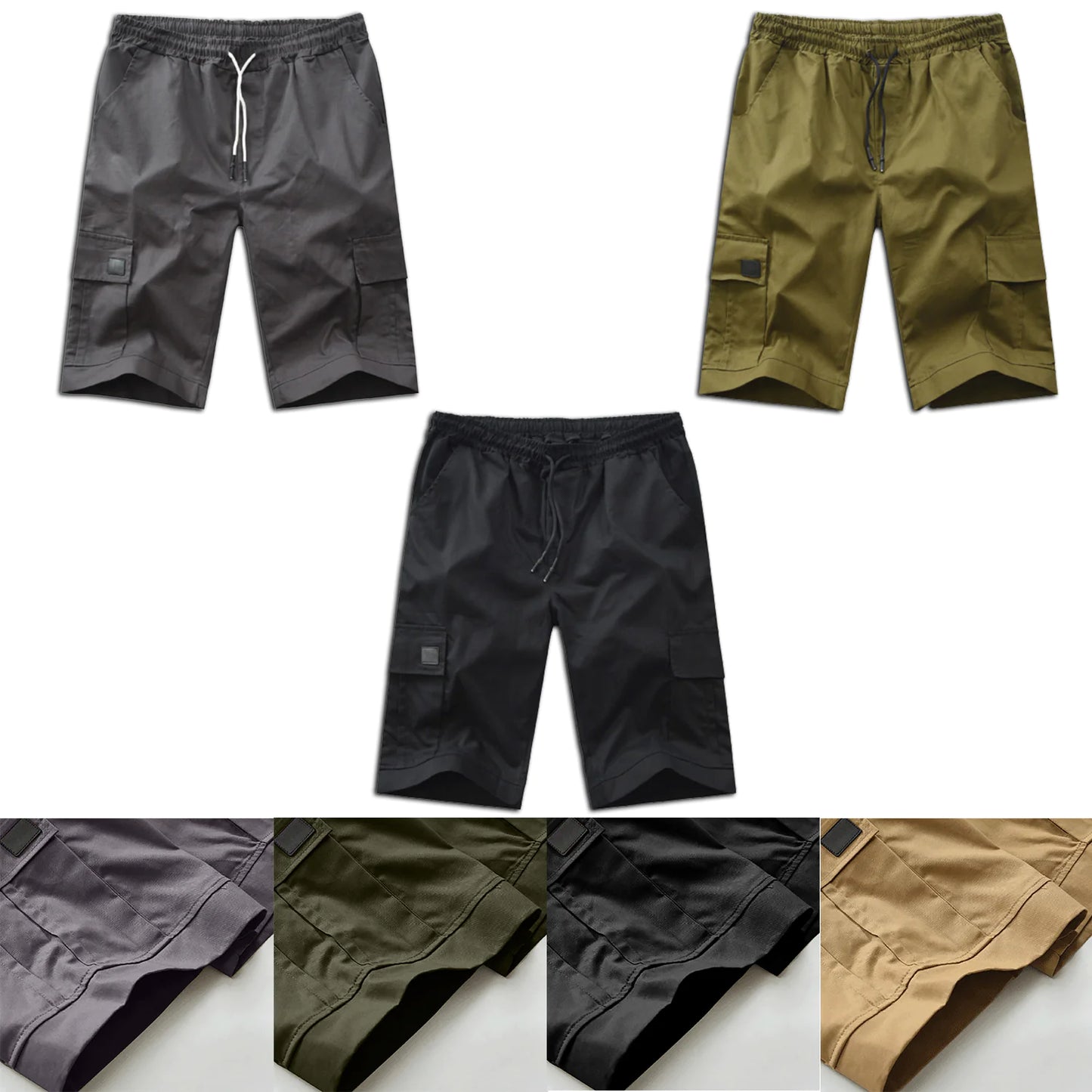 Hommes Casual Chino Cargo Shorts Taille élastique Cordon de serrage 6 poches Pantalon d'été