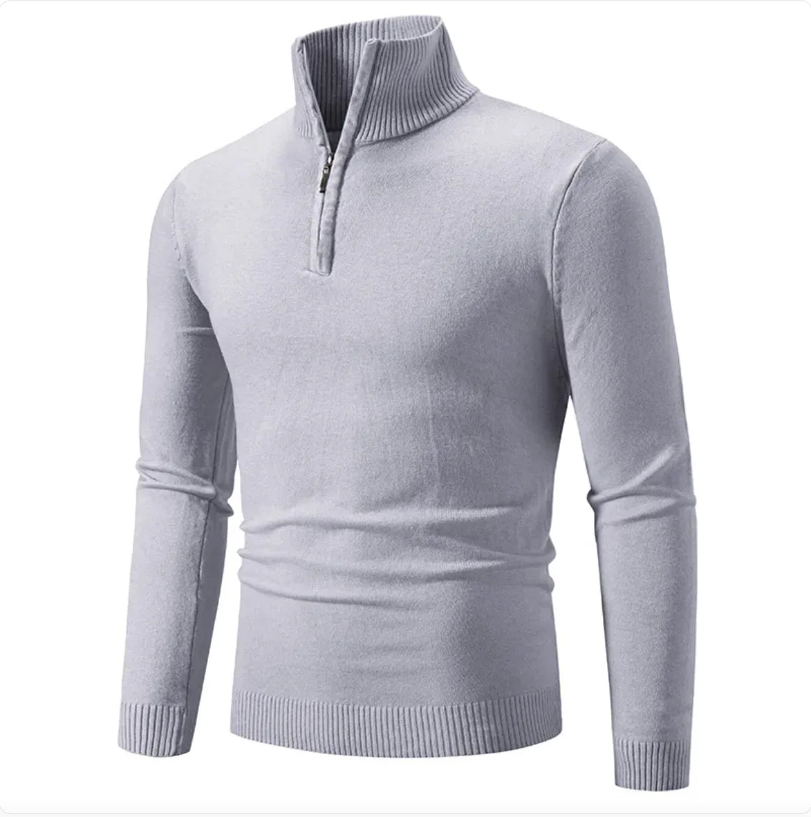 Pull d'hiver pour homme - Col roulé demi-zippé, tricot de coton