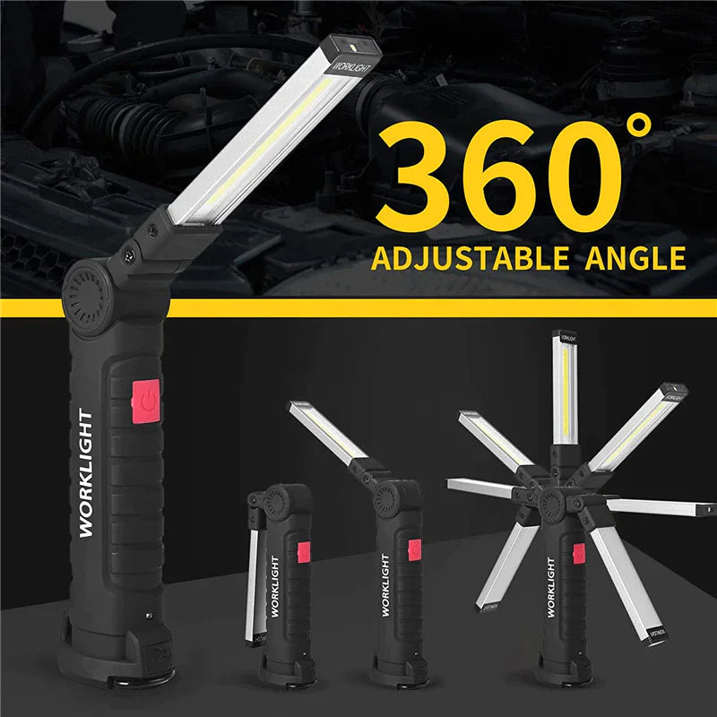 Rechargeable LED COB Lampe de travail Lampe de poche mécanique Base magnétique lumineuse