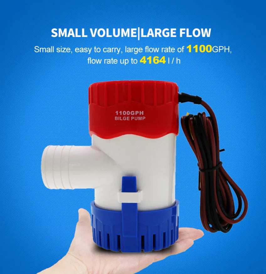 1100GPH 12V Pompe à eau de puisard de cille submersible marine électrique pour tuyau de bateau 3/4"