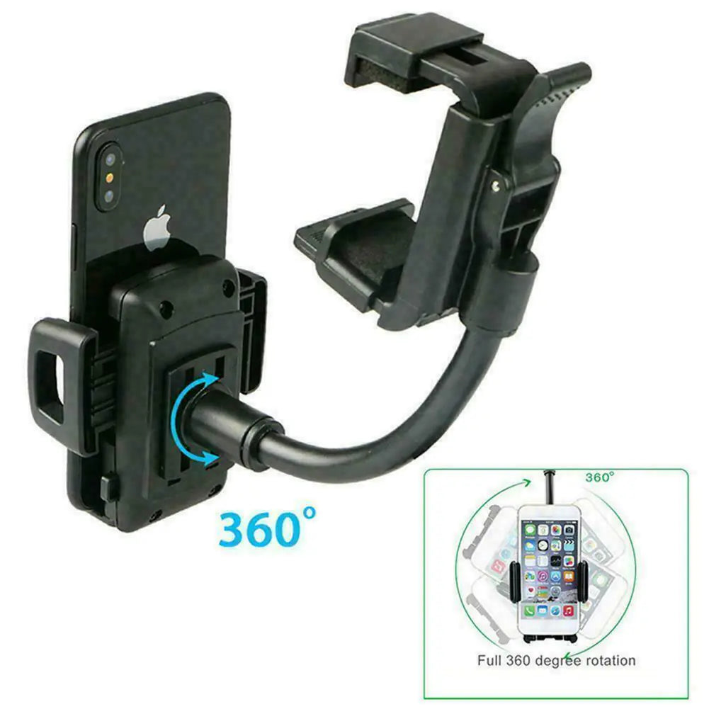 Universal 360° Car Rearview Mirror Mount Stand Cradle Pour Téléphone Portable GPS