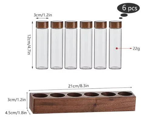 Ensemble de tubes de rangement pour café et thé en bois de noyer - Récipients en verre avec présentoir