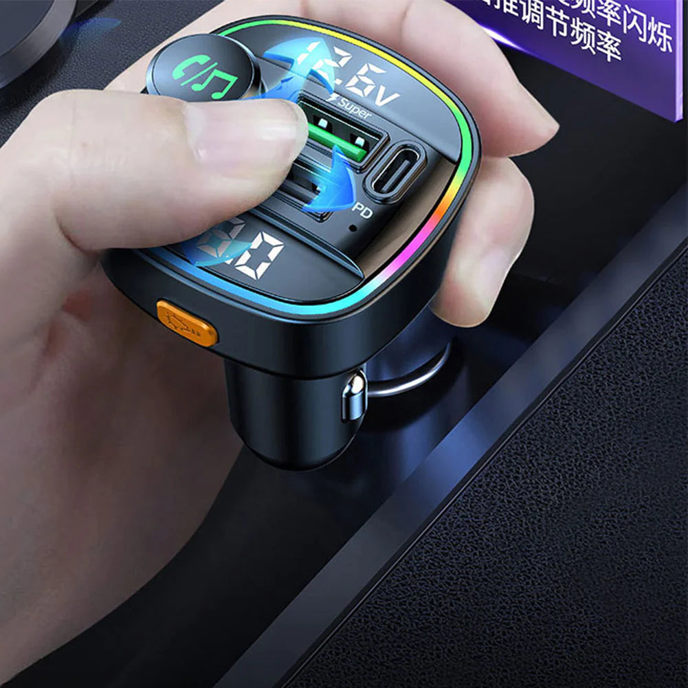 Bluetooth 5.0 Adaptateur d'émetteur FM sans fil de voiture Chargeur USB PD AUX Mains libres